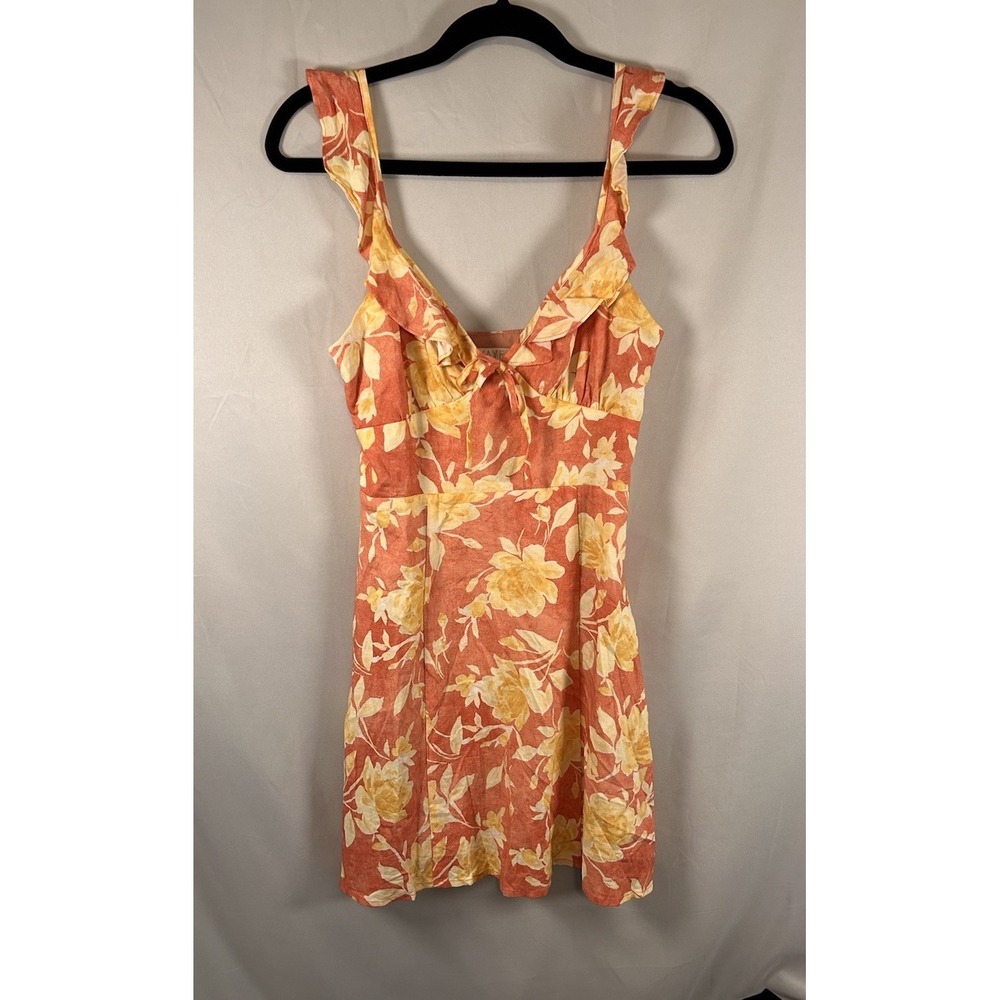 Wayf XS Goldie Floral Sundress Amber Roses print Rayon‎ Linen Vacation Summer